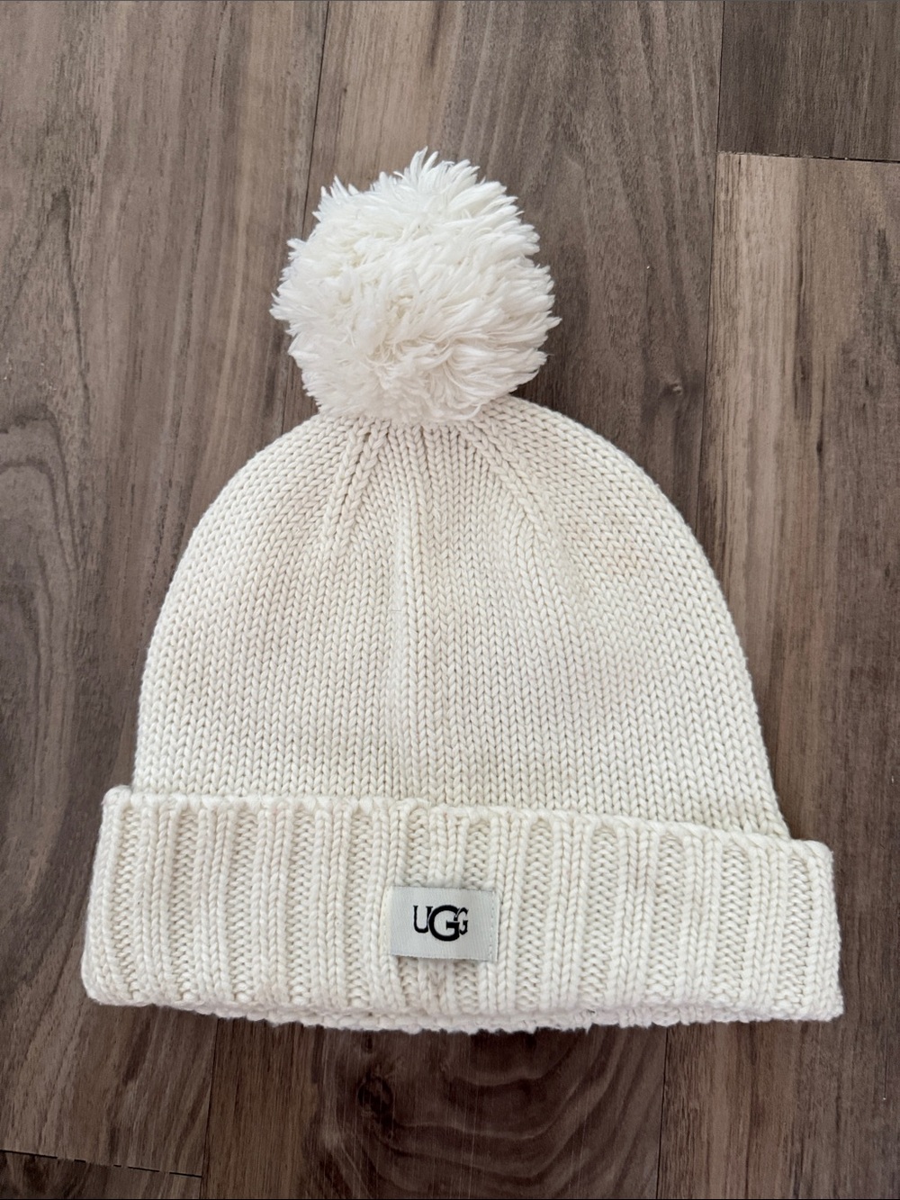UGG Kids Cream Pom Pom Knit Beanie